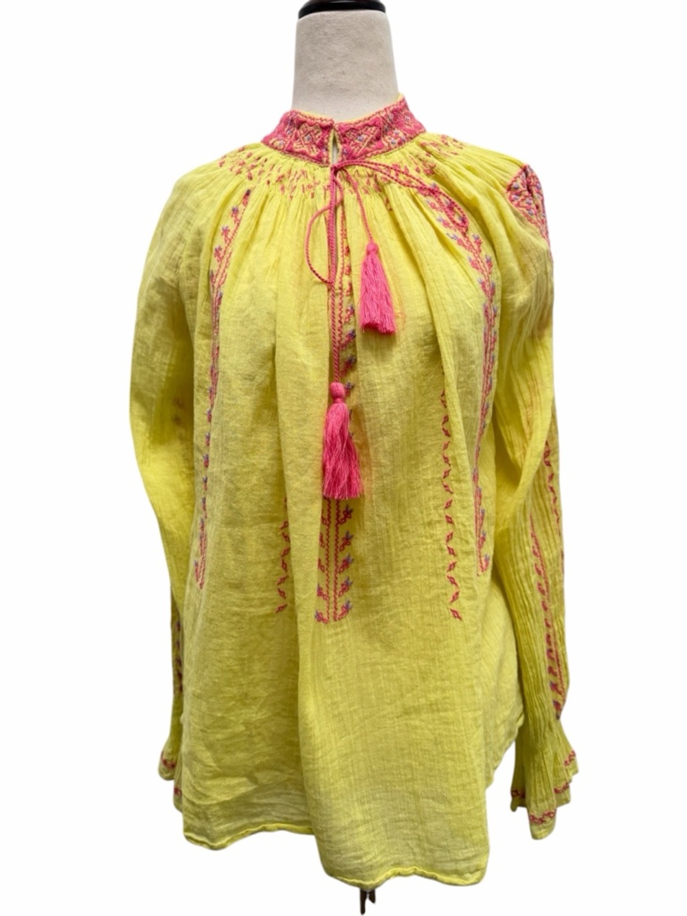 Antik Batik August Blouse Long Sleeve Yellow Size 36 X-Small